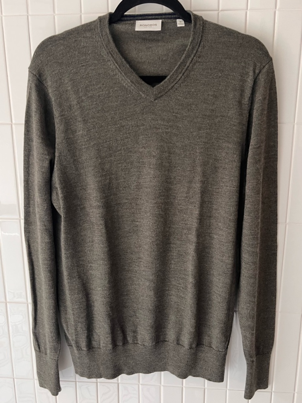 Bonobos Merino Wool V-Neck Sweater Olive Green Heather Men’s Medium